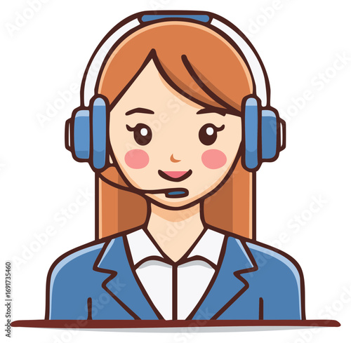 Cartoon Illustration of Woman with Headset as Customer Service Representative