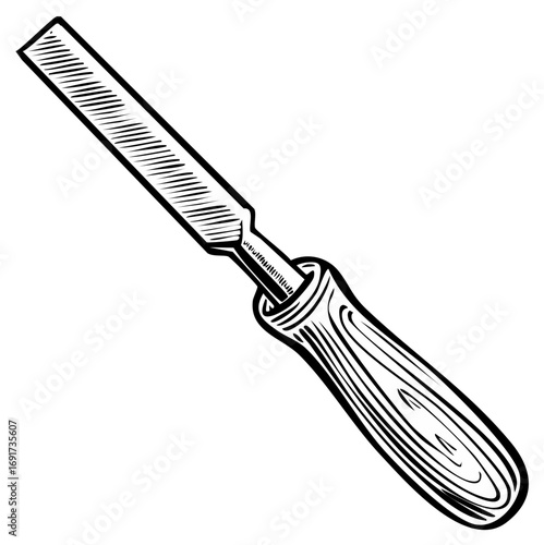 Illustration of Wood Rasp Tool with Handle for Carpentry and Woodworking