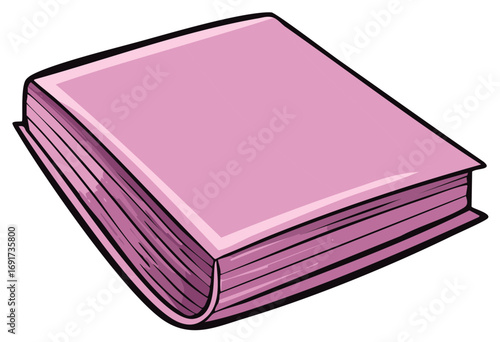 Simple cartoon illustration of a closed pink book on a white background