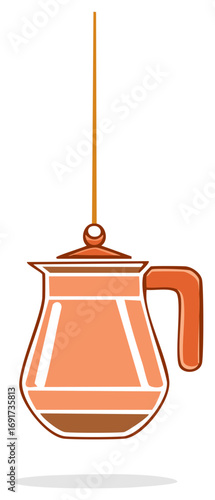 Orange coffee carafe with a fresh brew hanging from a string vector illustration