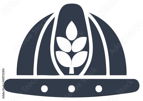 Dark stylized Viking helmet with wheat stalk emblem design agriculture food grain icon
