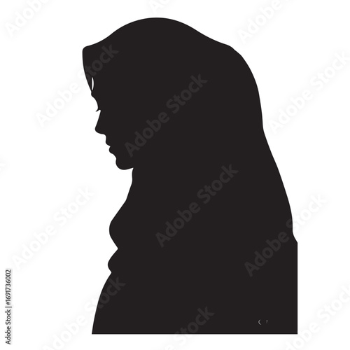Woman Hijab Silhouette Black and White Vector Image Illustration for Modern Art and Digital Design