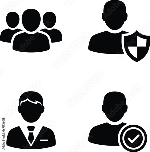 User Profile Icon Set: Group, Security, Business, Verified Illustration