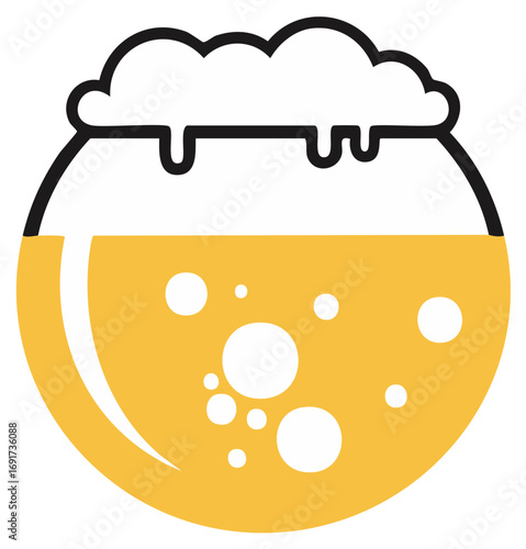 Line art icon of a beer glass filled with golden lager and frothy white foam