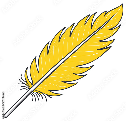 Isolated Yellow Feather Illustration of a Bird Quill Pen for Writing on White