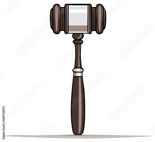 Cartoon Wooden Gavel Illustration for Legal Action or Auction, Judge's Symbol of Authority, Order in Court