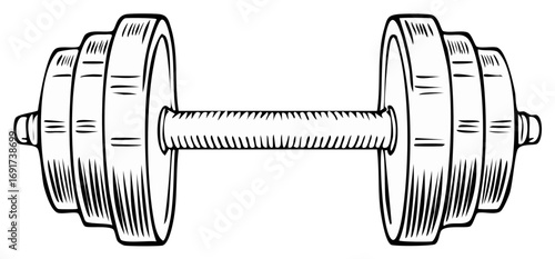 Monochromatic illustration of a barbell with weights, emphasizing its robust structure and readiness for intense physical training