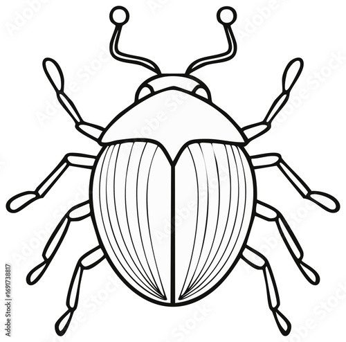 Detailed Outline of a Black and White Beetle Featuring Antennae and Six Legs