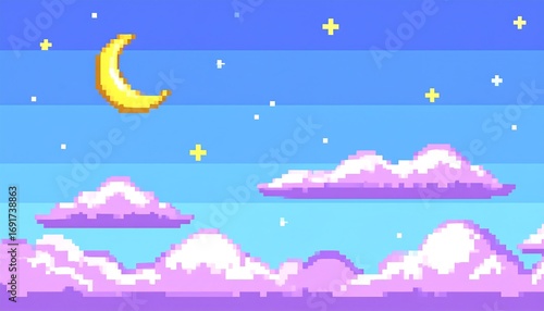 Pixelated night sky with moon and clouds (1)