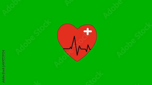 A simple animation of a red heart with a black electrocardiogram line pulsing across it