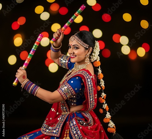 Dandiya Raas Dancer with Vitality in Chaniya Choli
