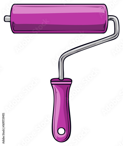 Purple Paint Roller Tool with Metallic Handle and White Background
