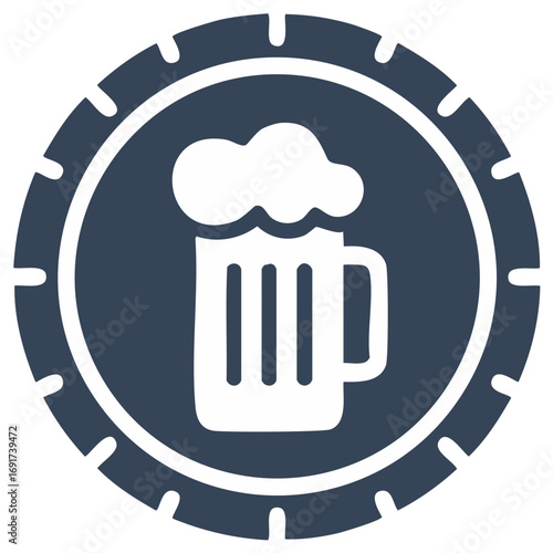 Stylized Beer Mug Icon with Frothy Head Inside Circular Border