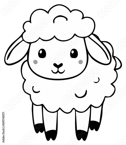 Cute Sheep Cartoon Outline Animal Illustration for Coloring or Design Element on White Background