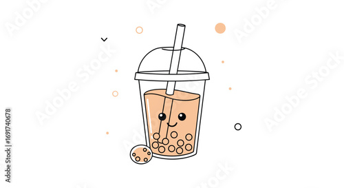Enjoy a refreshing bubble tea with a cute smile and tapioca pearls for summer vibes and sweet moments