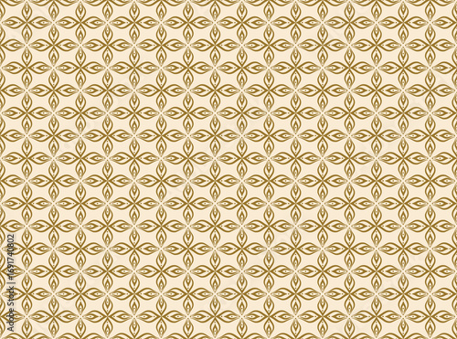 Golden floral batik pattern on a white background