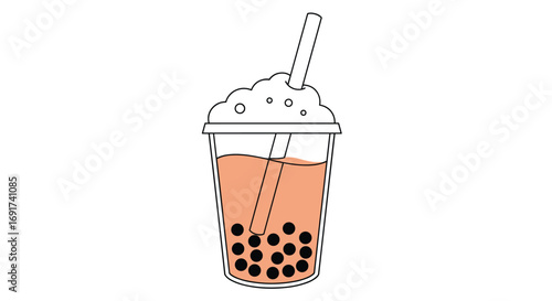 Craving delicious bubble tea? Enjoy this refreshing drink with tapioca pearls and creamy top illustration