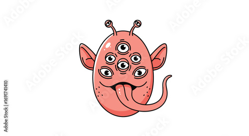 Cute, funny alien character with big eyes and long tongue, perfect for playful designs and cartoons