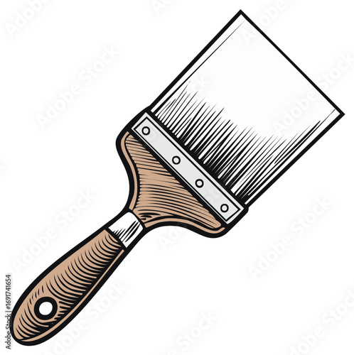 Engraved style painter's brush with wooden handle for art, renovation, and creative projects.