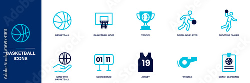 Basketball Blue Colored Outline Icon Set