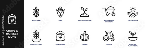 Crops and Harvest Line Icon Set