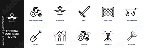 Farming Equipment Line Icon Set