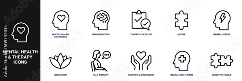 Mental Health and Therapy Line Icon Set