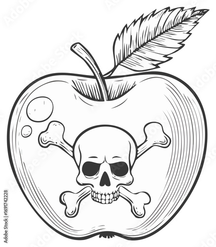 Poison Apple Illustration with Skull and Crossbones Symbol