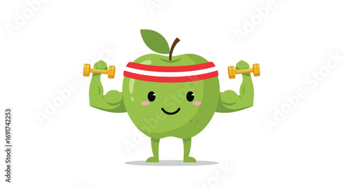 Get fit with fun healthy food choices and workout motivation featuring a strong apple character