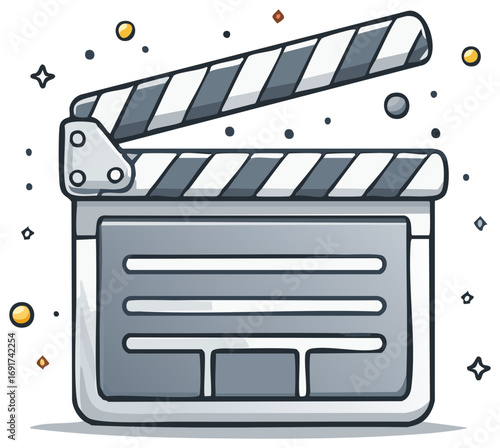 Film Slate Cartoon Hand Drawn Style Silver and White Stripes Ready for Movie Action