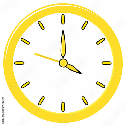 Simple yellow analog clock face showing quarter past four
