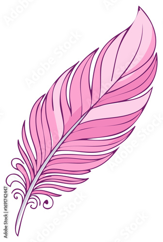Stylized pink feather illustration with decorative details delicate and soft