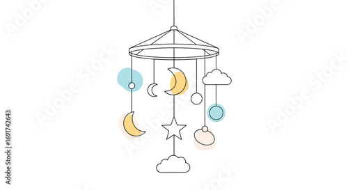 Dreamy baby mobile with moons, stars, and clouds for nursery decor projects and kids designs