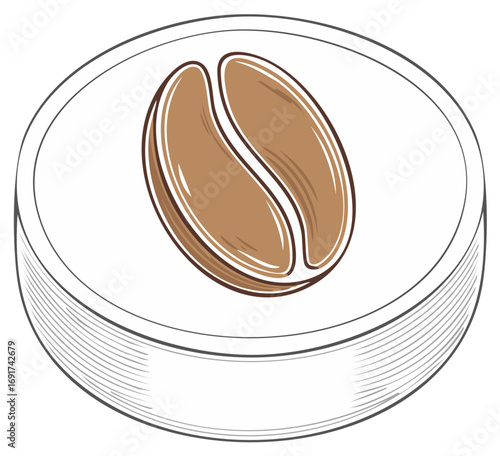 Stylized coffee bean illustration on a tablet or pill icon for caffeine and energy concepts