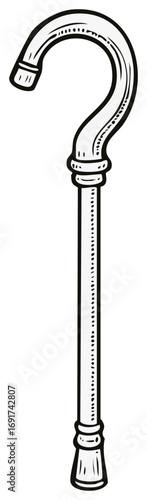 Caricature of Walking Cane Traditional Accessory for Mobility Assistance and Vintage Appearance