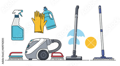Sparkling clean home with essential cleaning tools for a fresh and healthy living space ready for spring
