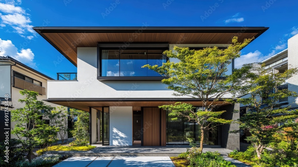 Obraz premium Modern Japanese Residence: Architectural Design and Landscaping