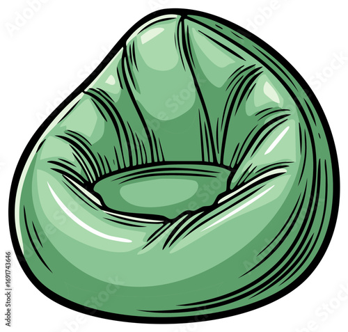 Green beanbag chair illustration with a minimalist cartoon style and bold outline
