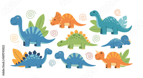 Adorable cartoon dinosaurs for fun designs, perfect for kids' products and educational resources today