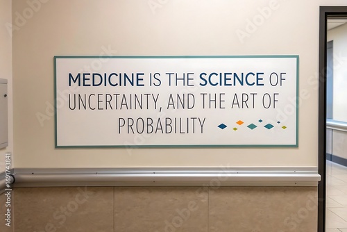 Inspirational medical quote signage on wall medicine is the science of uncertainty