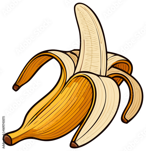 Ripe Banana Partially Peeled Illustration Fresh Tropical Fruit Organic Diet Symbol