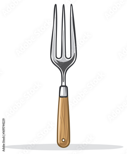 Vintage Dinner Fork with Wood Handle for Eating and Serving Food
