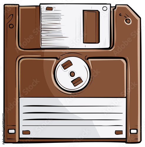 Retro digital data storage medium illustration, old technology floppy disk