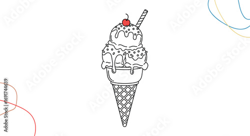 Delicious ice cream cone with cherry on top perfect for summer dessert promotions and food designs