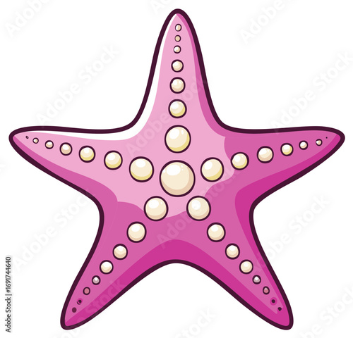 Vibrant Pink Cartoon Starfish Illustration with Cream Dots, Cheerful Marine Life Graphic