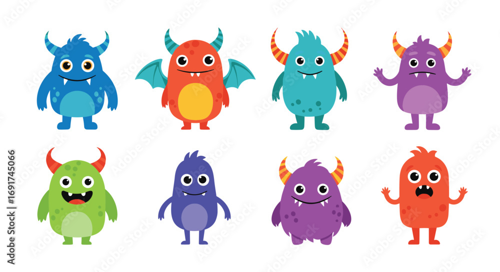 Fototapeta premium Adorable colorful monster character collection for children's designs and playful animations