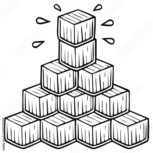 Pyramid of Ice Cubes with Water Droplets Graphic Symbolizing Cold Refreshment