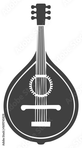 Monochromatic Icon of a Portuguese Guitar with Six Strings