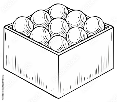 Box of Spheres Illustration with Hatching Technique