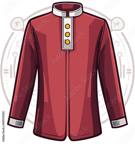 Vector illustration of a red Baju Koko, traditional Muslim men's shirt for Ramadan and Eid celebration.